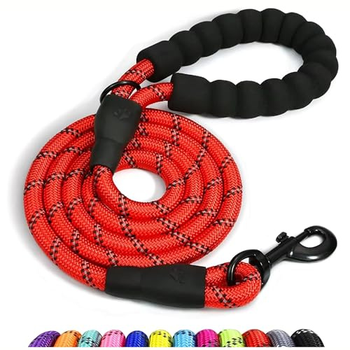 Spanner In The Works® | Red Dog Lead For Large Dogs - Reflective Dog Leashes, 1.5 Metre Long, Thick 13mm Anti Pull Leash | Padded Handle, Strong 360 Swivel, Rope Lead