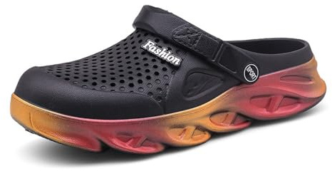 SECHRITE Zuecos para Hombre, Zapatos de jardín, Sandalias de Agua para Hombre, Zuecos de Goma para Exteriores, Impermeables, sin Cordones, de Verano, Color Degradado, Color Negro Degradado, 43 EU