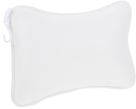 Angoily 2 STK Badewanne Saugnapf Kopfstütze gesundheitskissen gesundheitskopfkissen Badezimmer-armaturen aufblasbar Zubehör Spa Rückenlehne 3D Badewannenmatte Polyester gewebe Weiß