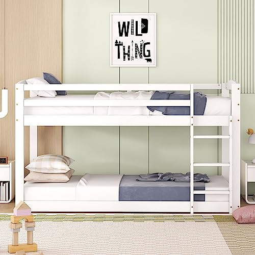 KUAKE Etagenbett 90x200cm, für Kinder und Jugendliche, Kinderbett, Rahmen aus massiver Kiefer, einfach zu montieren (Weiß)