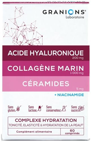 Hyaluronic Acid Supplements 200mg - Marine Collagen Peptides, Vitamin B3 Niacinamide, Ceramides Supplement - Deep Hydration & Anti-Aging Skin Care Complex for Women and Men - 60 Foil Sealed Tablets