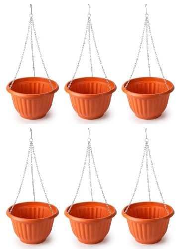 Acan Tradineur - Pack de 6 macetas Redondas Colgantes, plástico, Tiesto, macetero, Recipiente para Plantas, Flores, balcón, terraza, hogar, Fabricada en España (Marrón - 25 x 15 cm)