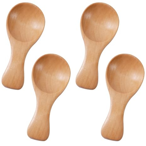 Lot de 4 Petites Cuillères en Bois, Mini Cuillères à Condiments et Épices pour Sauces, Sel, Sucre, Miel, Café