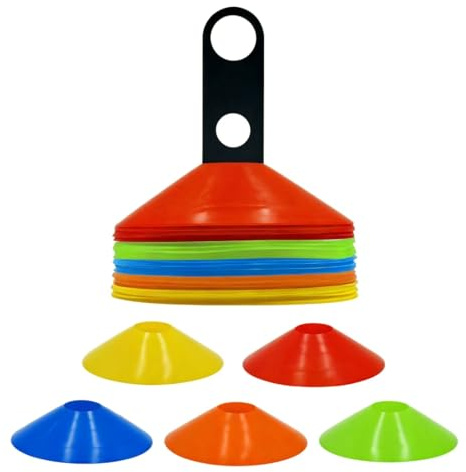 20 Pezzi Coni da Allenamento, Calcio Accessori, Cinesini per Allenamento Calcio con Maniglia per Il Trasporto,Conetti Allenamento per l'Allenamento del Calcio e Marcatura del Campo (5 Colori)