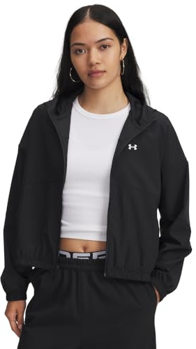 Under Armour Women's Rival Woven Hooded Jacket, (005) Black/Black/White, XX-Large