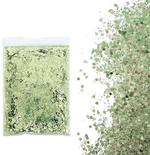 SHUOHONG 100g Glitzer Basteln Kinder, 3 Größen Gemischt Glitter, Groß Glitzer zum Basteln, Feiner Glitzer Wandfarbe, Pailletten Glitzerpulver für Make-up, Karten, Nagelkunst, DIY (Hellgrün)