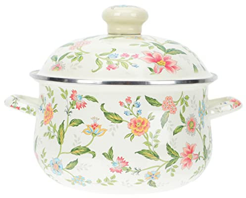 COLLBATH Ergonomic Double Handle Enamel Milk Pot Small Enamel Pot Lids for Cooking