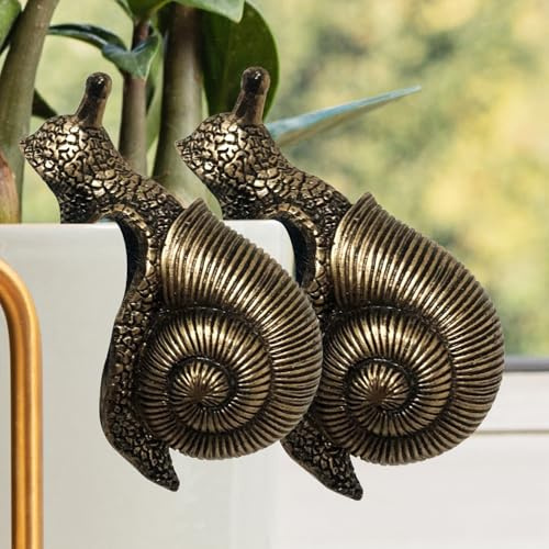 FONDUO Schnecke Deko Garten für Blumentopf Anhänger, 2 Stück Gartenfiguren Gartendeko für Draußen Wetterfest, Vintage Bronze Kantenhocker Tiere Statue Garten Geschenk aus Harz (Ax2)