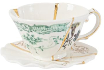 SET DA TE TAZZA E PIATTINO PORCELLANA KI | Tazza e Piattino in Porcellana con Dettagli in Oro - Arte Giapponese Kintsugi | 13 x 10,5 x 6,3 cmScopri l'eleganza unica de