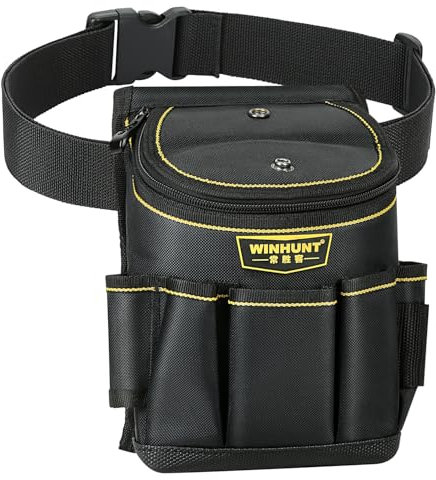 WINHUNT Borsa porta attrezzi con cintura regolabile, 17 x 23 x 11 cm, 15 tasche, borsa porta attrezzi per lavoratori edili, falegnami, giardiniere, elettricisti, colore nero