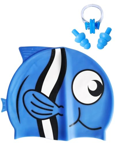 TPZORJX Gorro Natación Silicona,Gorro de Natación Infantil, Gorro de Baño Impermeable Antideslizante,Gorros de Natación con Tapones de Oídos y Pinza Nasal para Cabello Largo y Corto
