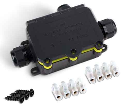 Innfeeltech 1 Stück Elektrische Verteilerdose Wasserdicht, Outdoor Wasserdicht Kabelanschlussdose LF-2068-3T, 3 Wege für Drahtdurchmesser 5 bis 12mm und 3.5 bis 10mm