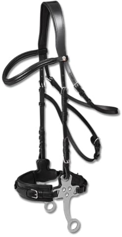 Equipride Hackmore Trensenzaumzeug aus Leder, gebisslos, mit Zügeln, Schwarz und Braun (Schwarz, Pony)