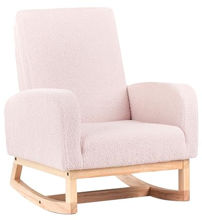 Beliani Silla Mecedora Infantil de bouclé con Patas de Madera para niños Interior Rosa Pastel Norby