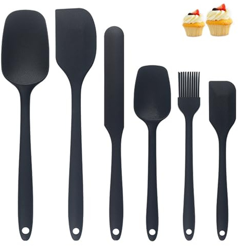 Silicone Spatula, 6 Pcs High Heat Resistant Non-Stick Rubber Spatulas Set for Cooking, BPA Free Non Stick Rubber Spatula Set, Food Grade Baking Spatulas Kitchen Utensils for Baking & Mixing (Black)
