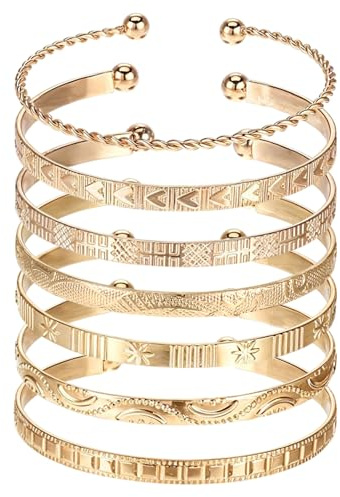 Tweruna 7PCS Gold Bangles, Gold Bracelets for Women, Multi Layer Stackable Cuff Bracelet Set, Fashion Accessories, Indian Open Cuff Bracelet, Jewelry Gifts, Non Tarnish,Trendy
