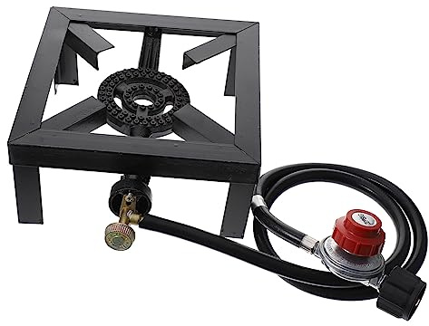 Milisten Fornello Da Campeggio in Ghisa Con Regolatore e Tubo Bruciatore Gas Portatile Ad Alta Potenza Per Esterno Adatto Per Picnic Trekking e Barbecue
