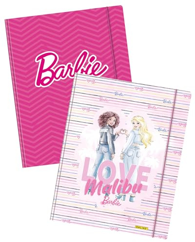 ONLINE Cartellina portadocumenti A4 Barbie-Design I in cartone con motivo barbie, 2 cartelline con elastico e alette interne, raccoglitore per la scuola per bambini e ragazzi, ideale come cartella