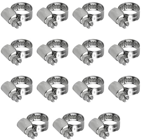 15 Pcs 8-16mm Adjustable Hose Clips, Stainless Steel Hose Clamps Assorted Kit, Water Pipe Clamps Clips, Hose Pipe Clips for Securing Hoses Connections Home Gas Pipe Flexible Ho-se Pipes Tube