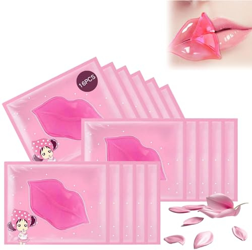 16PCS Collagen Crystal Lip Mask Set, Moisturizing Lip Sleep Mask with Rose Extract, Lip Exfoliator Anti Wrinkle Patches for Lips, Plumping&Hydrating Overnight Lip Care for Reduces Lip Lines Dead Skin