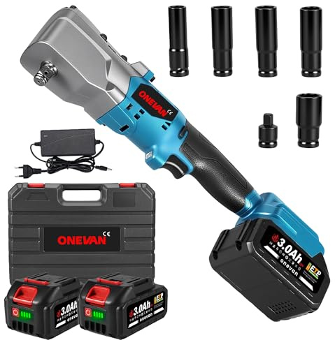ONEVAN Chiave a cricchetto a batteria, senza spazzole, 1/2, 260 Nm, con custodia, 5 chiavi a bussola (14/17/18/19/22 mm), caricabatterie, compatibile con Makita, colore blu