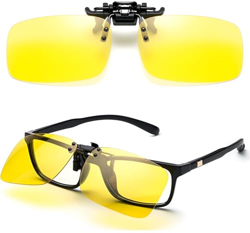 hankousi Nachtsicht-Sonnenbrille zum Anklippen für Damen & Herren – Große Größe Nachtfahrbrille mit Blendschutz, HD-Vision für Nachtfahrten, Tag & Abend – Clip-On-Sonnenbrillen-Befestigung