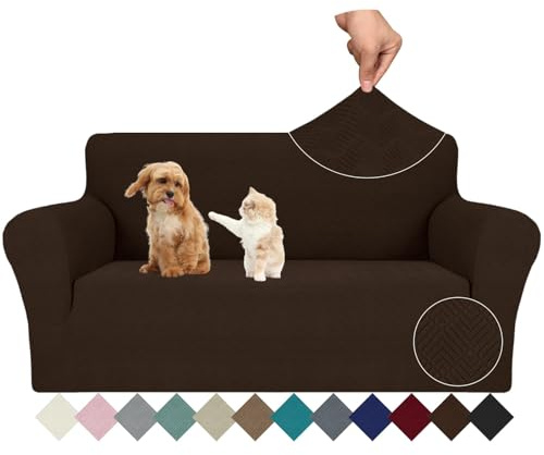 Ystyle Universal Stretch Sofa Überzug 2 Sitzer mit Armlehne, Kaffee | Sofabezug Rutschfest, Elastische Couch Überzug Jacquard, Sofa Cover Moderne, Sofaschoner Hund Katze für Wohnzimmer