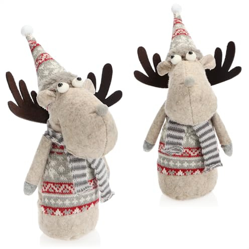 com-four® 2X Deko-Elch, winterliche Rentier-Figur als schwedische | Stoff-Figur für die Weihnachtsdeko - niedlicher Kantenhocker als Raumschmuck oder Geschenk