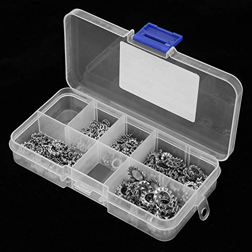 Akozon Juego de Arandelas Dentadas Externas – Kit Surtido de Arandelas de Seguridad Dentadas de Acero Inoxidable 304 de 300 Piezas – Sujetadores y Diversas Aplicaciones