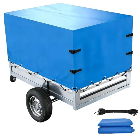 Eirolace Anhängerplane 210x114x110cm, 600D Oxford-Gewebe Abdeckplane für Autoanhänger 750kg, mit Ösen und 7m Gummiseil, Passend für PKW Anhänger 750kg 850kg, Langlebig & Wetterschutz