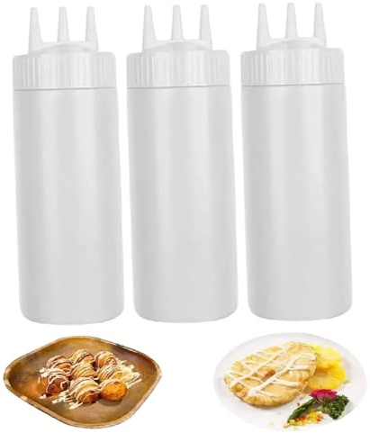 Botellas exprimibles para salsas 3 piezas 650 ml Botellas exprimibles transparentes para condimentos con tapa giratoria Accesorios de cocina recargables lavables a prueba de fugas de 3 orificios