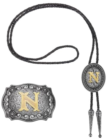 QUARKZMAN 2 Piezas Conjunto De Corbata Bolo Vaquero Gris Negro/Dorado