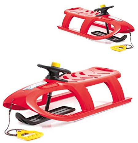 Prosperplast 2-Sitzer Bullet Control Kinderschlitten mit Lenkung Schlitten Kunststoff Lenkbar Zugseil (Rot)