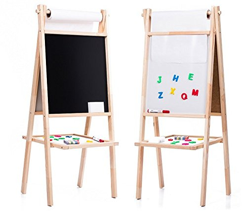 AZZAP Kindertafel 110cm Standtafel Papierrolle Schreibtafel Maltafel Magnettafel Holz Staffelei MAJA