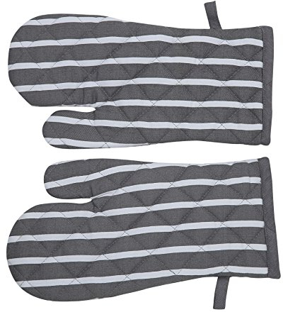 Penguin Home Oven Gloves Heat Resistant, Quilted Oven mitts with Hanging Loop, Machine Washable, Heat Proof Pot Holders for the Cooking - Baking - Kitchen - BBQ - 1 Pair, Stripe Grey,18x32 cm