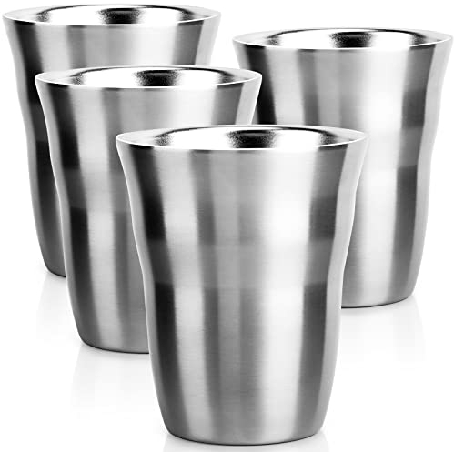 Beasea Metallbecher, 237 ml, Edelstahlbecher, 237 ml, doppelwandig, stapelbar, kleine Mini-Gläser, isolierte Trinkgläser für Zuhause, Restaurant, Büro, Camping, Party, 4 Stück