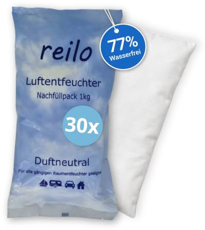 reilo Luftentfeuchter Nachfüllpack I 30x 1 kg im Vliesbeutel I Raumentfeuchter ohne Strom für Schlafzimmer & Keller I Gegen Schimmel & muffige Gerüche I Universeller & duftneutraler Entfeuchter