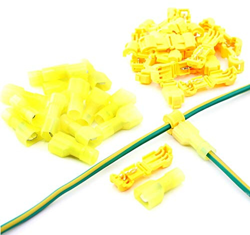 200 Stück Set T-Abzweigverbinder in gelb 4-6mm² Stromdieb und Flachstecker Kabelschuhe 6,3 mm Schnellverbinder Kit Verbindungskabel