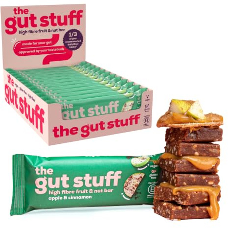 The Gut Stuff Fruit & Nut Bars, Apple & Cinnamon Flavour - 12 Bars | Gut Friendly Snack | High Fibre | Gluten Free | Vegan | Low Calorie | Everyday Snacking