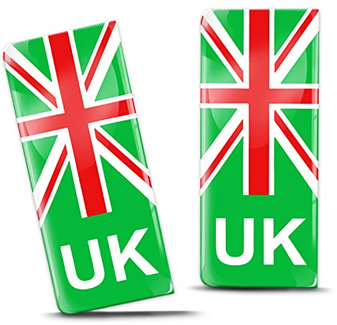 Biomar Labs® 2 x Pegatinas Autoadhesivos para Placa de Matrícula EV Verde Bandera Nacional del Reino Unido Británica UK Union Jack Auto Coche Moto Ciclomotores QS 6