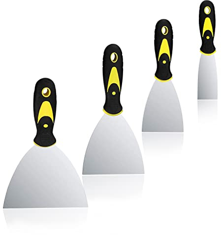 sinzau 4-Teilig Spachtel Set, Edelstahl Malerspachtel mit Kunststoffgriff, 40mm, 75mm, 100mm, 150mm, für Spachteln oder Abkratzen von Farbe