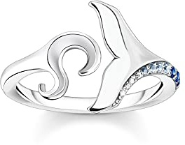 THOMAS SABO Ring Schwanzflosse und Welle mit blauen Steinen 925 Sterlingsilber, Geschwärzt