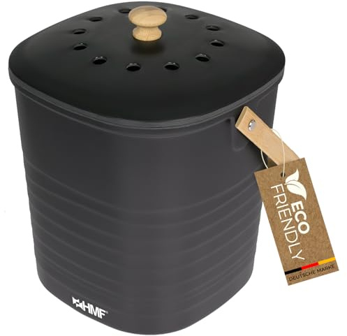 HMF hållbar organiskt avfallshink kök, luktfri komposterhink med lock | 6 liter | svart