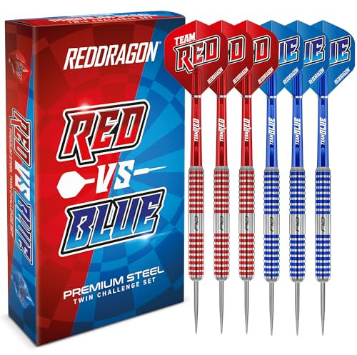 RED DRAGON Darts – Team Red vs Team Blue Profi Dartpfeile Metallspitze mit 20g, Dartflüge und Schäften