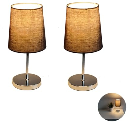 Lichthandel Hoch LED Nachttischlampe moderne Tischlampe E14 Tischleuchte Schreibtischlampe Stoffschirm Bürolampe Leselampe Lampe Fensterbank incl. 3W LED (Grau konisch)