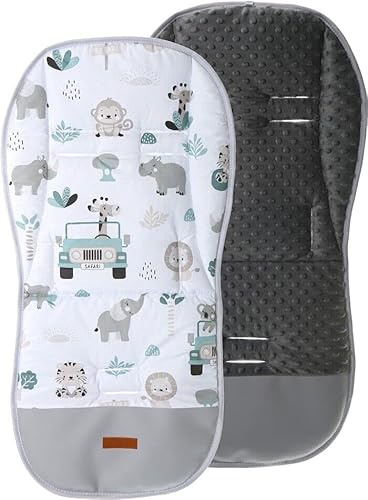 BABYMAM Universal Seat Liner for Pushchair Stroller Pram Double Sided Cover Mat Pad Protector Breathable Organic Cotton 100%, Dimple (Graphite/Safari)