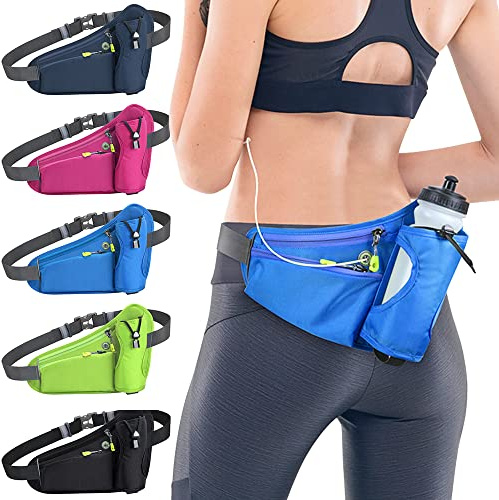 Tyuodna Laufgürtel mit Wasserflaschenhalter, ultraleichte und wasserdichte Hüfttasche, mit reflektierenden Streifen und Kopfhörerloch, ideal verstellbar für Training, Reisen, Wandern und