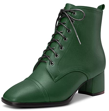 Saekcted Femmes Bloc Chunky Bas Kitten Talon Heel Carré Bout Bottines Lacets Fermeture à Glissière Bottes