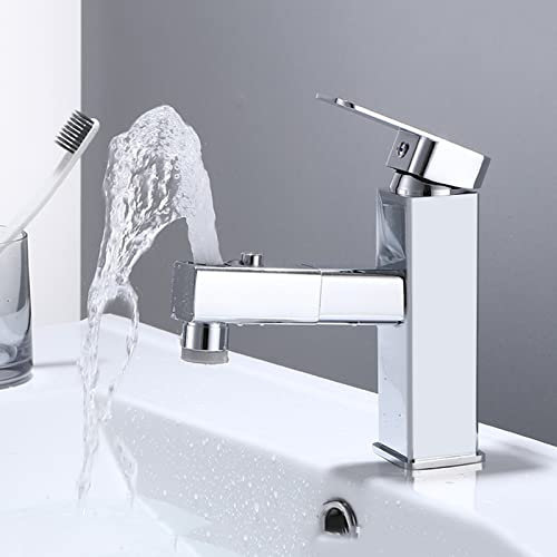 Rubinetto Bagno Lavabo con Doccetta Estraibile Miscelatore Lavabo con 360 °Girevole Beccuccio Per Lavabo Caldo E Freddo,cromo