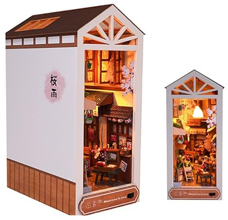 TOPBSFARNY 3D Holz Buchständer Puzzle DIY Puppenhaus Holz Buchstützen Book Nook Modellbau Kit mit LED-Licht für Teenager und Erwachsene zum Bauen-Kreativitätsgeschenk für Geburtstage Halloween